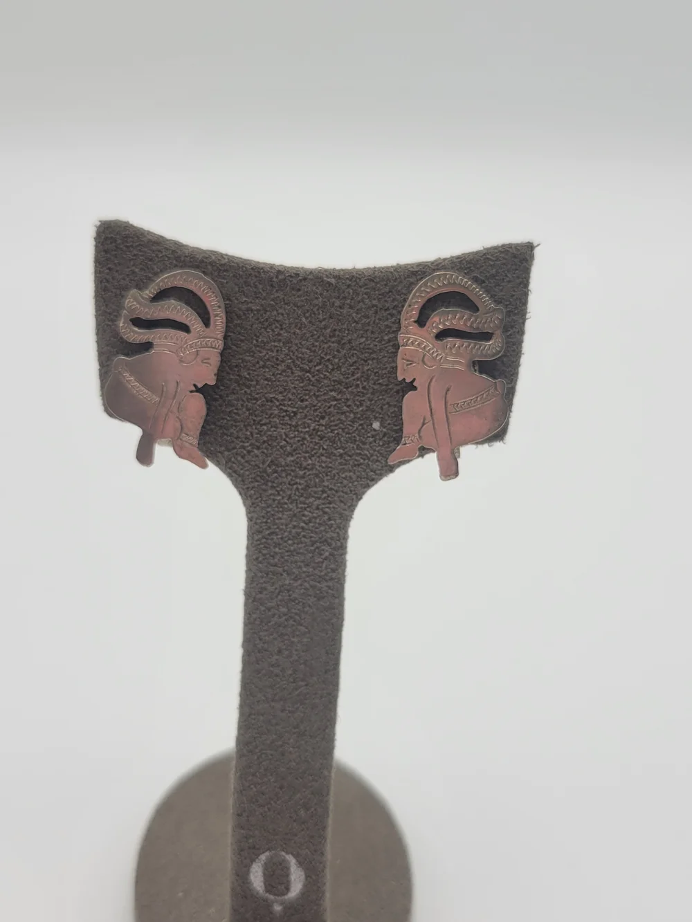 Vintage artisan-crafted pre-Columbian or Mayan-inspired warrior stud earrings